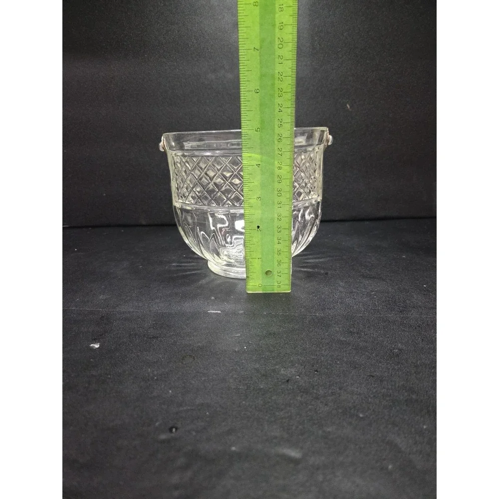 Art Deco‎ Ice Bucket, Cut Diamond Glass, Hammered Silver Handle, Bar Accessory